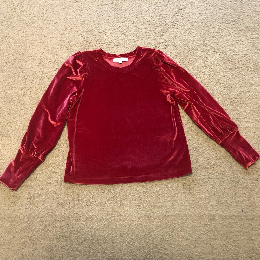 Red velour Loft sweater blouse sweatshirt